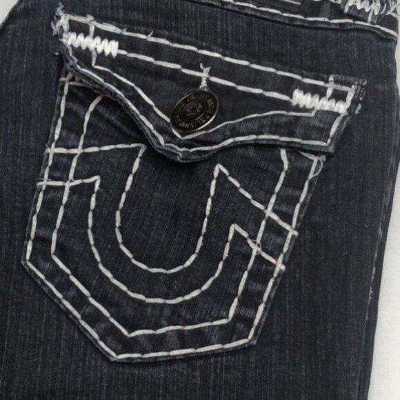 True Religion Black Straight Leg Jeans with Signature Stitching - Picture 3 of 12